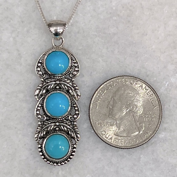 Arizona Sleeping Beauty Turquoise Sterling Silver Trilogy Pendant Neckla… - Picture 14 of 14